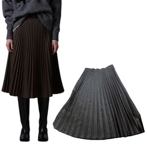 Roberto Collina Made In Italy Herringbone Brown Pleated Midi Skirt S